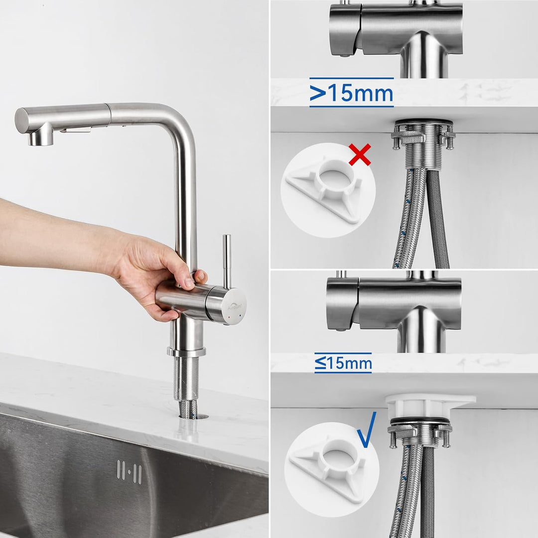 Auralum Niederdruck Armatur Küche, Küchenarmatur niederdruck, Niederdruck armatur mit Brause Zwei Wa