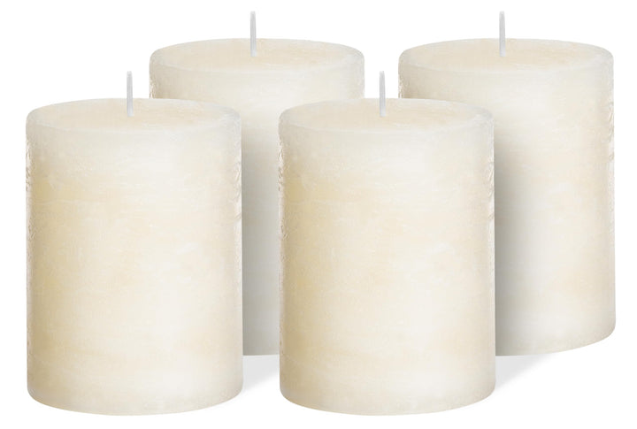 Brandsseller 4er Set Stumpenkerzen 7x10 cm – durchgefärbt & aus Paraffin – rustikale Kerzen mit lang