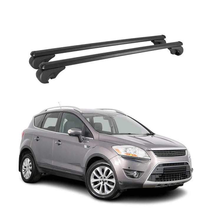 Dachträger Gepäckträger kompatibel mit Ford Kuga/Titanium 2008-2019 Grundträger Alu Schwarz, Schwarz