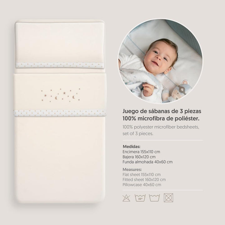 Interbaby Underzy Bettwäsche-Set, 100% Polyester, Mond, Beige, 60 x 120 cm, Spannbetttuch, Bettlaken
