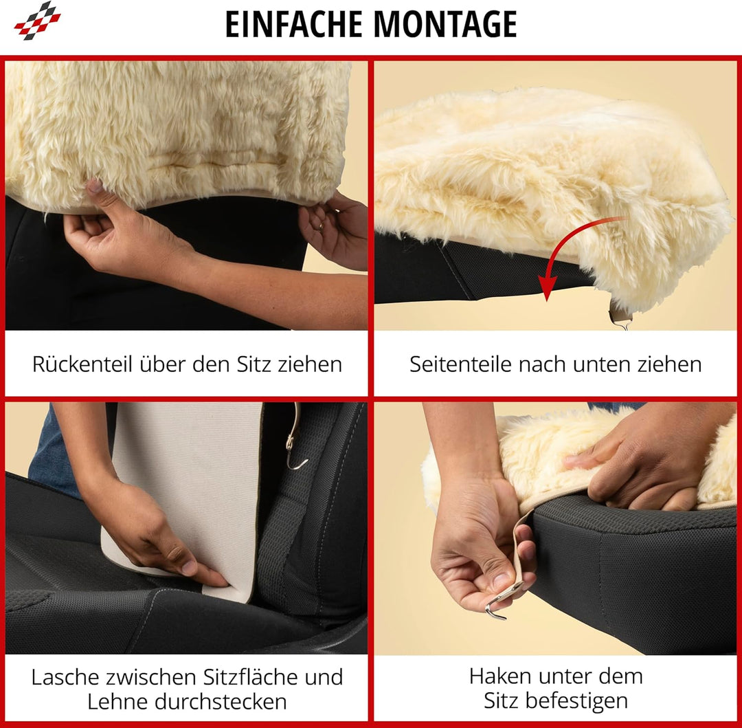 Walser Lammfell Autositzbezug Nineve, 100% Lammfell Sitzbezug für Auto, 1 Stück Lammfell Sitzbezüge