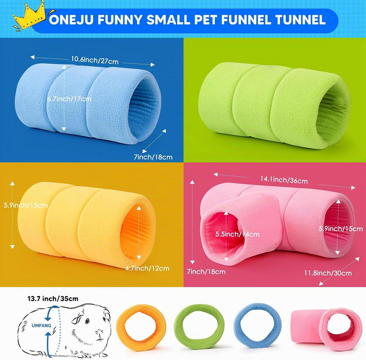 ONEJU Meerschweinchentunnel, Vier stapelbare Tunnel für Meerschweinchen, 1 rosa Meerschweinchen 3-We