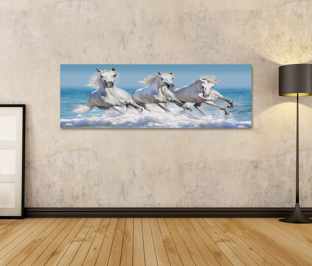 islandburner Bild auf Leinwand Pferde Wasser Weisses Pferd Herde Kinderzimmer Reiten Bilder Wandbild