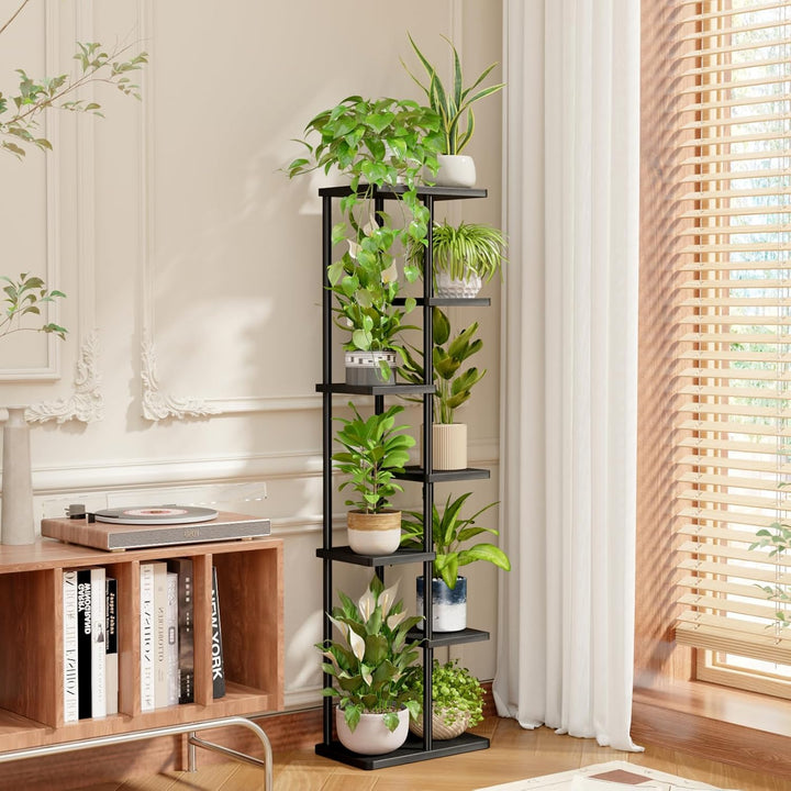Bamworld Blumenständer Hoch aus Metall und Holz – Pflanzenständer mit 7 Ebenen, Pflanzenregal für In