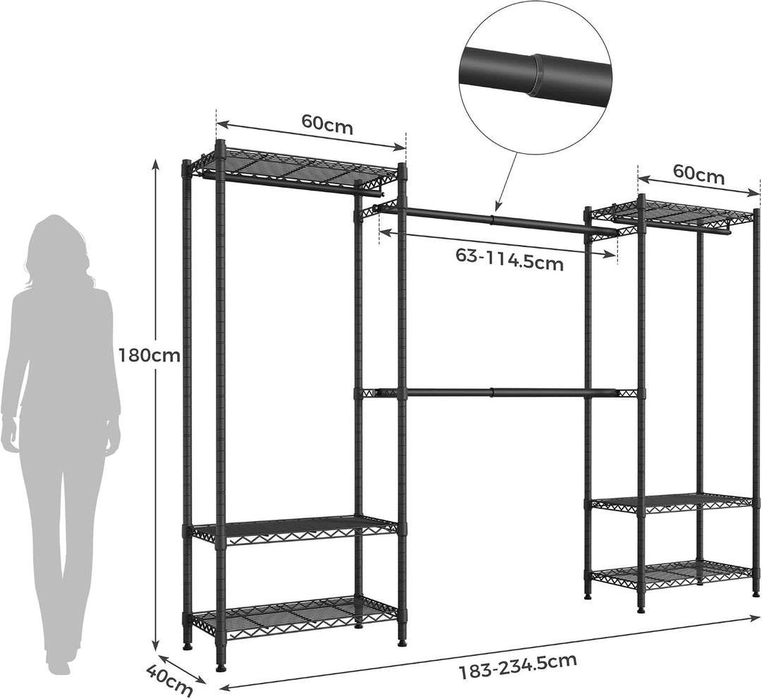 Mondeer Offener Kleiderschrank, ausziehbarer Metall-Kleiderständer Schwarz, Schwarz