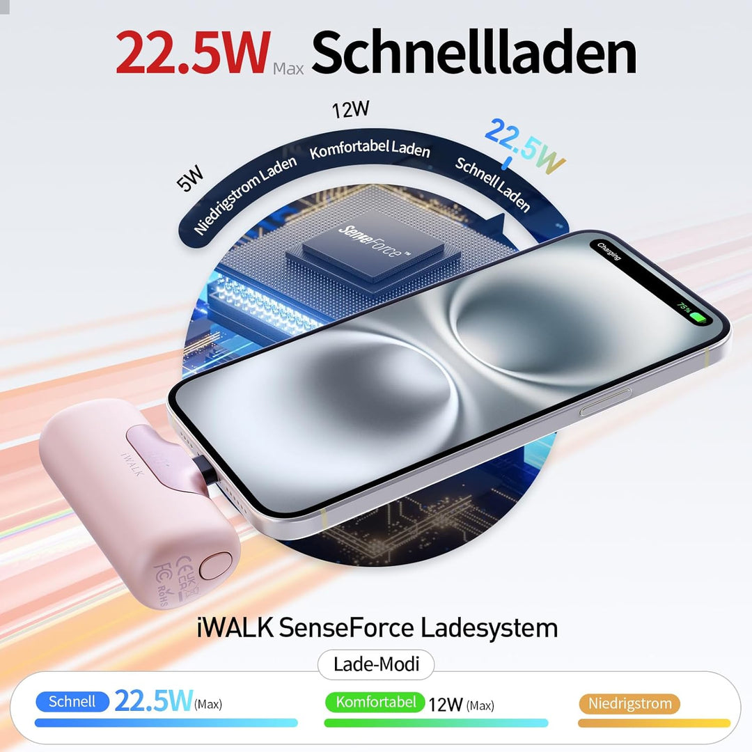 iWALK Powerbank 5500mAh Mini USB C Power Bank 22.5W Fast Charging Powerbank Klein Leicht Kompakte Ex