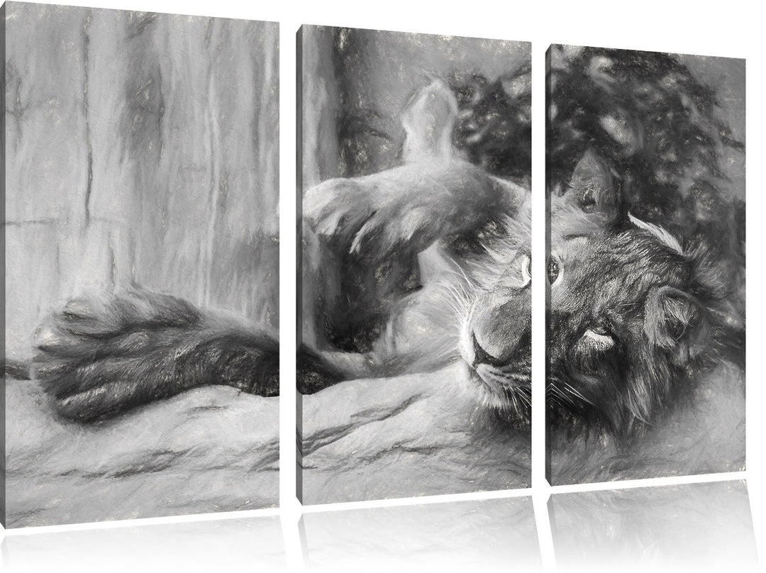 Pixxprint verspielter Kleiner Löwe Kunst / 3-Teilig/Gesamtmass 120cm Leinwandbild bespannt auf Holzr