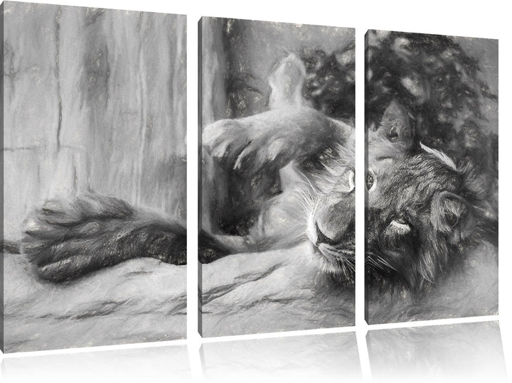 Pixxprint verspielter Kleiner Löwe Kunst / 3-Teilig/Gesamtmass 120cm Leinwandbild bespannt auf Holzr
