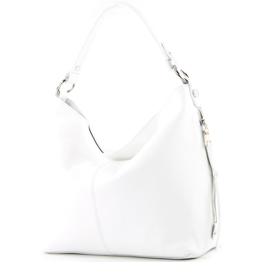 modamoda de T160 Damen Leder Schultertasche Gross, handmade in Italy T160 Weiss, T160 Weiss