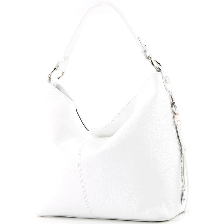 modamoda de T160 Damen Leder Schultertasche Gross, handmade in Italy T160 Weiss, T160 Weiss