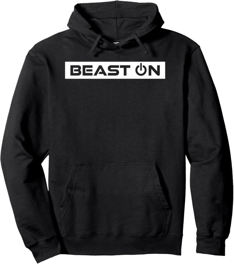 Beast On in weiss Fitness Workout Spruch Gym Motivation Pullover Hoodie