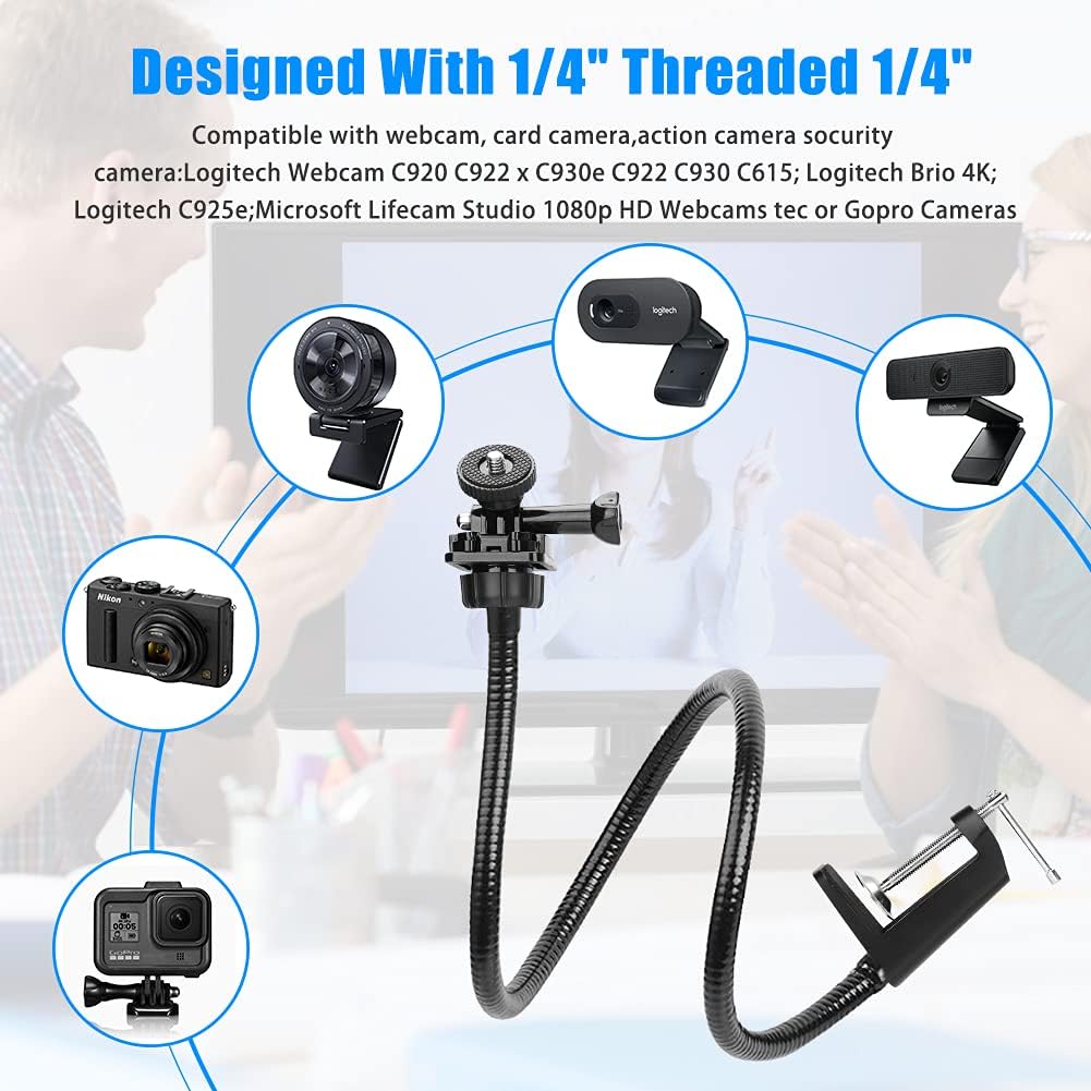 Webcam-Halterung, 25Zoll Webcam-Ständer 360° verstellbarer Schwanenhals-Armhalterung Flexibler Tisch