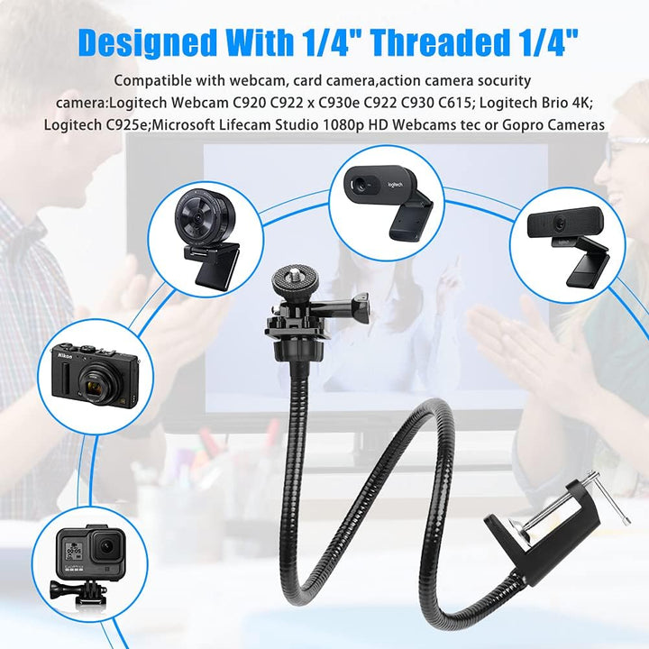 Webcam-Halterung, 25Zoll Webcam-Ständer 360° verstellbarer Schwanenhals-Armhalterung Flexibler Tisch