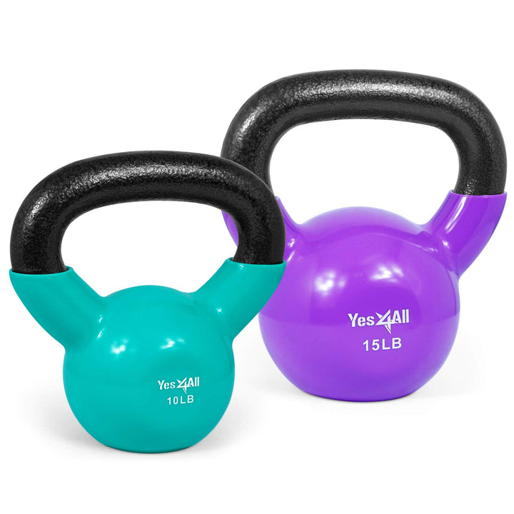 Yes4All 2-20kg Kettlebell aus Gusseisen, mit Vinylbeschichtung, Schwunghantel, Kugelgewicht M. 4.5 +