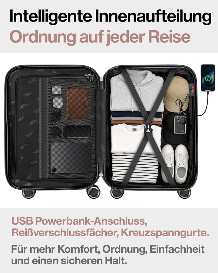 Aluminium-Rahmen Hartschalen-Reisekoffer Set 3-teilig Ultraleicht (M/L/XL) – TSA-Schloss, 4 Spinner-