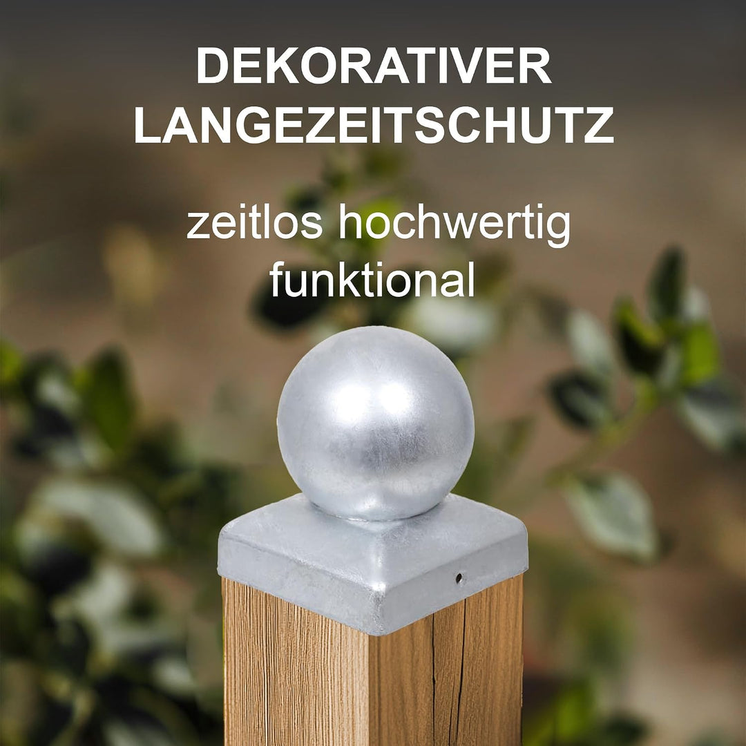 h2i Pfostenkappe Kugel | Stahl verzinkt | 91 x 91 mm | 10 Stück | Eckige Abdeckkappe für Garten Holz