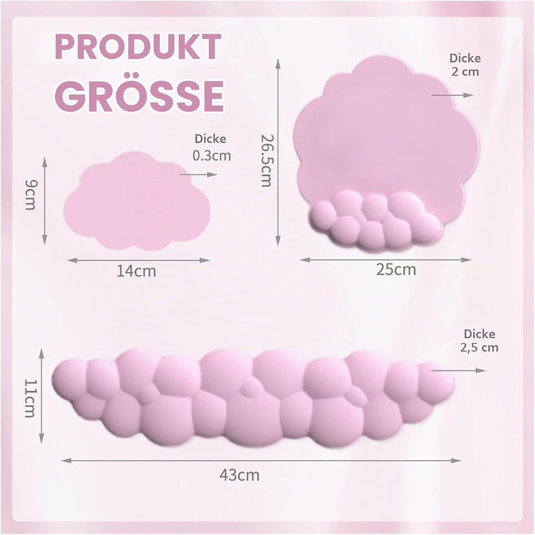 Delmkin Wolken Mauspad mit Handgelenkauflage Set Ergonomisch Mousepad Handgelenkstütze Tastatur Hand