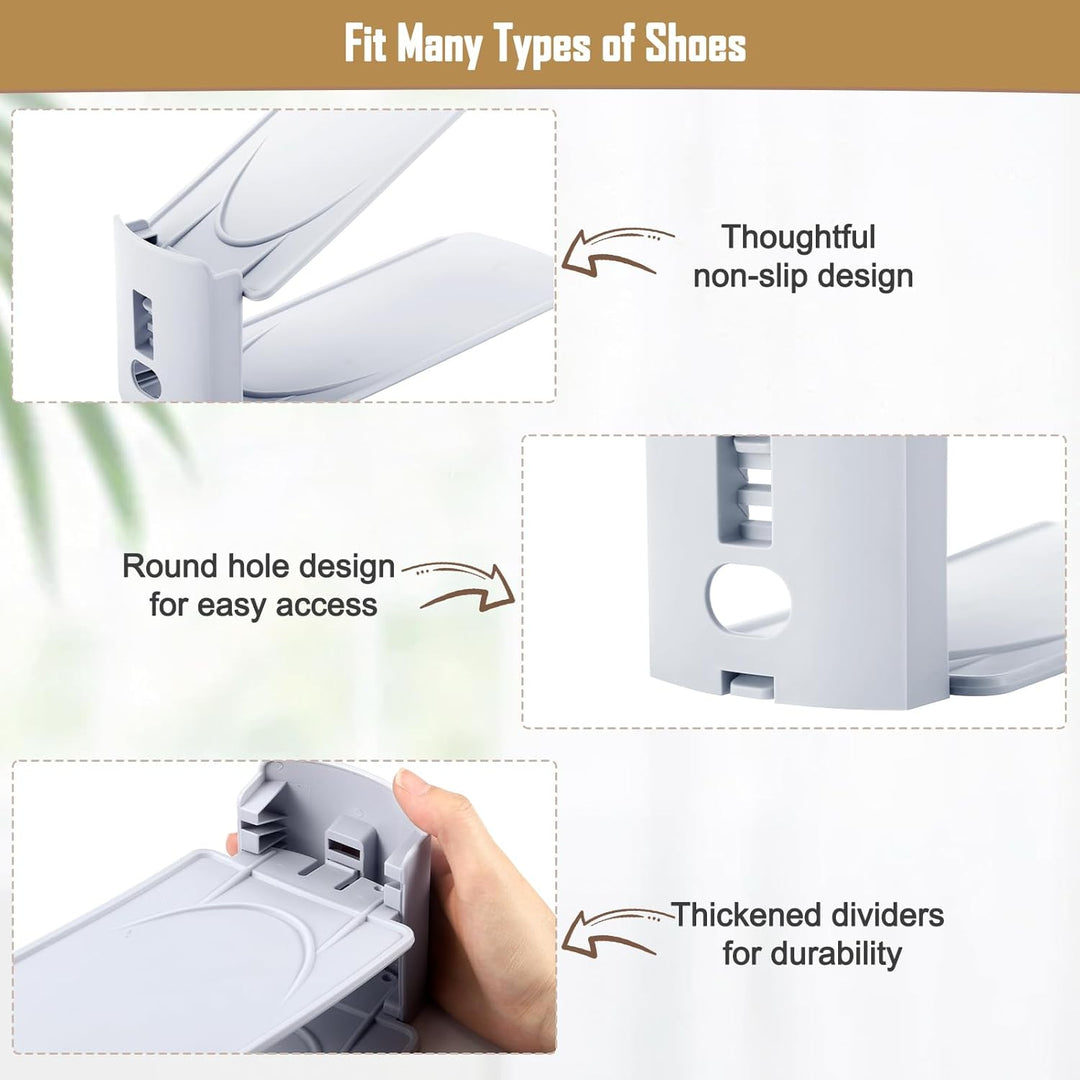 12 Stück Schuhstapler Platzsparend, 3-Lagig Einstellbar Schuhe Stapeln, Schuh Organizer für Schrank,
