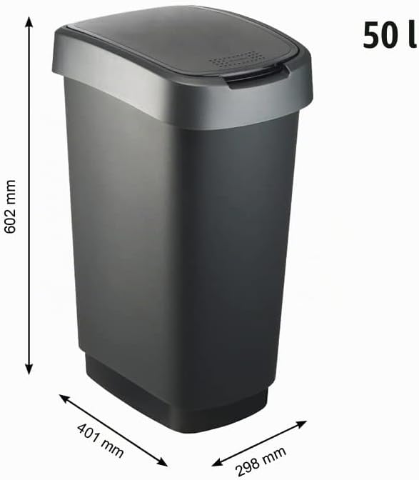 Rotho Twist Set Swingeimer 3tlg. 50 l TWIST, Kunststoff (PP) BPA-frei, schwarz/anthrazit, 3x 50l (40
