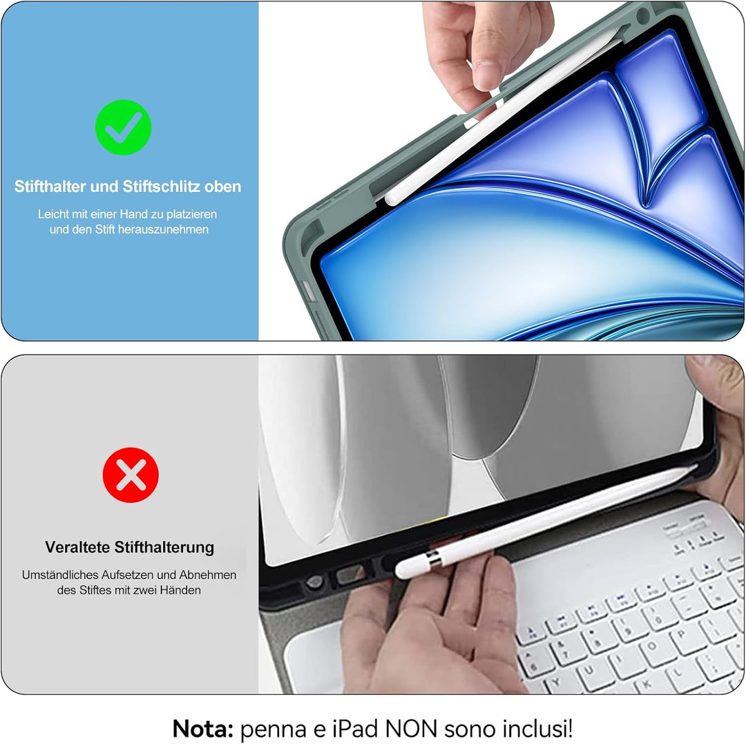 Tastatur für iPad Air 11” M4 2026/M3 2025/M2 2024, 7-Farbige Beleuchtung, Schutzhülle mit Stifthalte