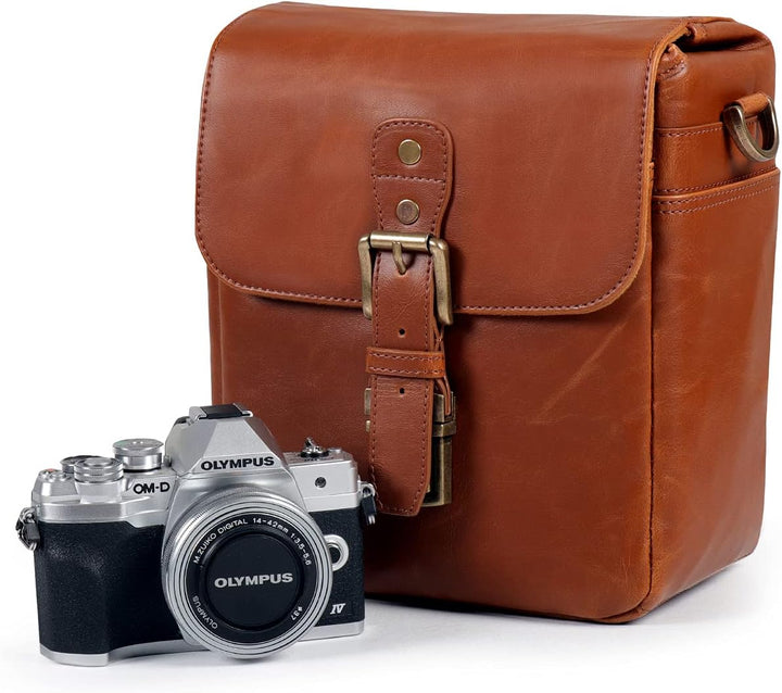 MegaGear MG1522 Kameratasche - Kuriertasche aus Leder für Spiegellose, Sofortbild - und DSLR Kameras