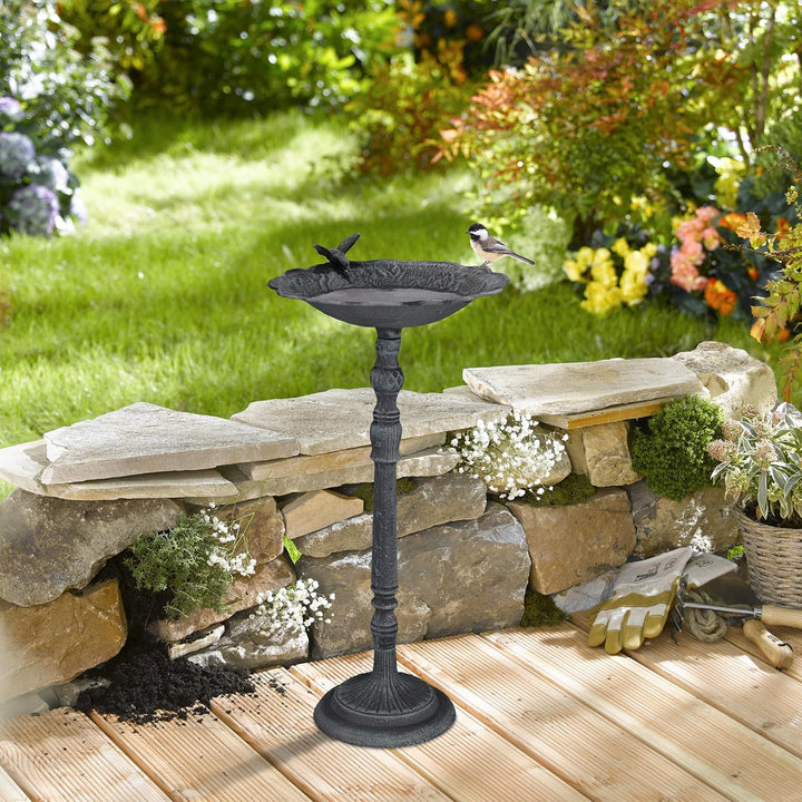 Relaxdays Vogeltränke, aus Gusseisen, Vogelbad, HBT: 74,5 x 37,5 x 35 cm, Wasser- u. Futterstelle, s