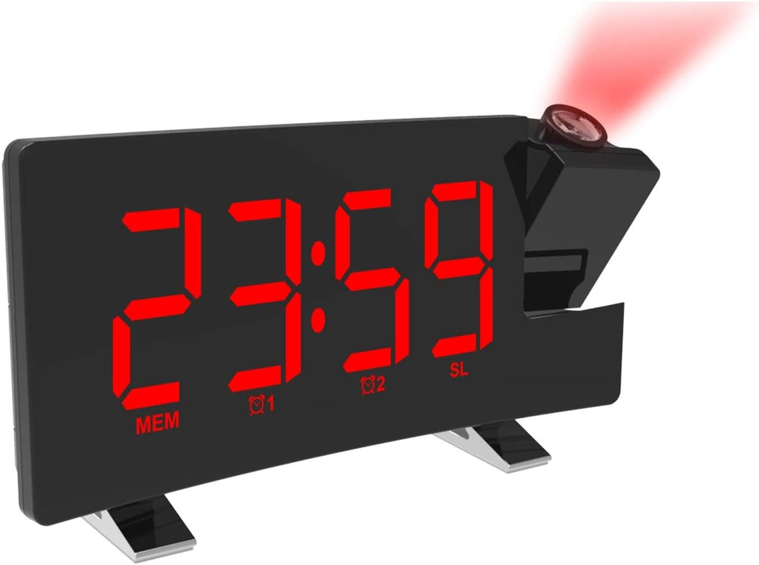 DollaTek Projektionswecker für Schlafzimmer Digitale Decke Radio Wecker mit Doppelwecker 4 Dimmer 18