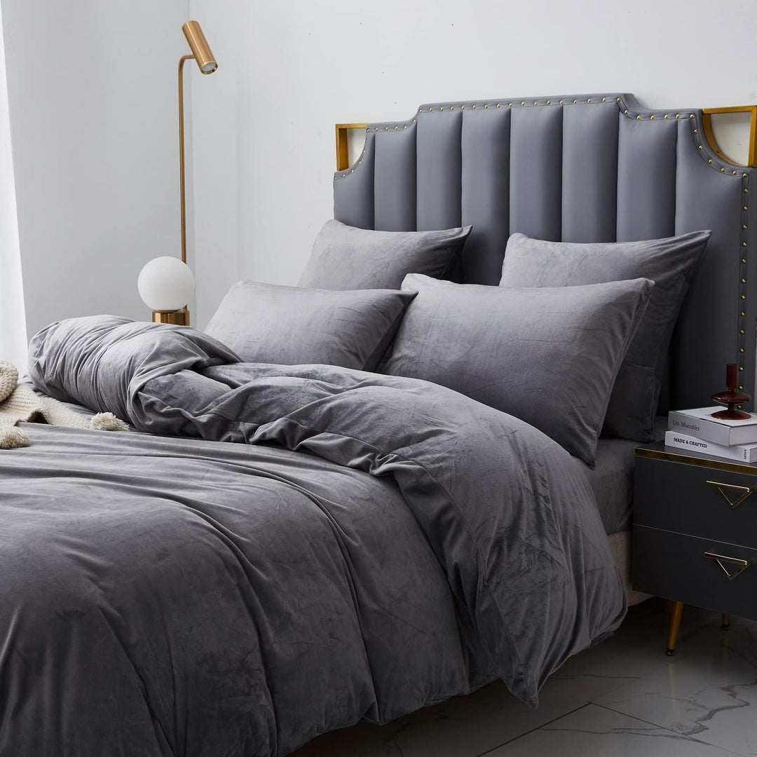 Damier Winter Bettwäsche 220x240cm Grau Dunkelgrau Plüsch Warme Bettwäsche Set 3 Teilig Cashmere Tou