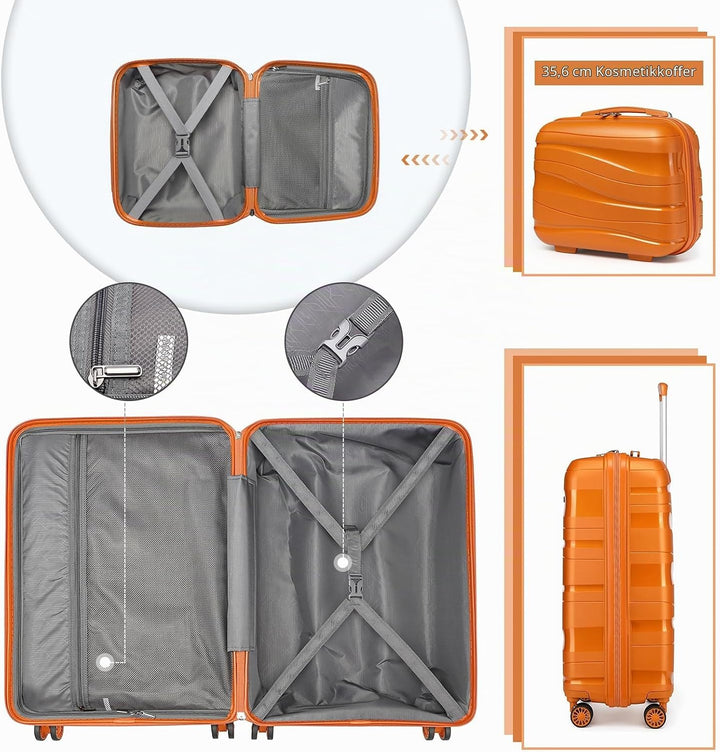 KONO Koffer Trolley 55cm Reisekoffer Set Leicht Hartschalenkoffer mit TSA Schloss Zwillingsrollen Ro