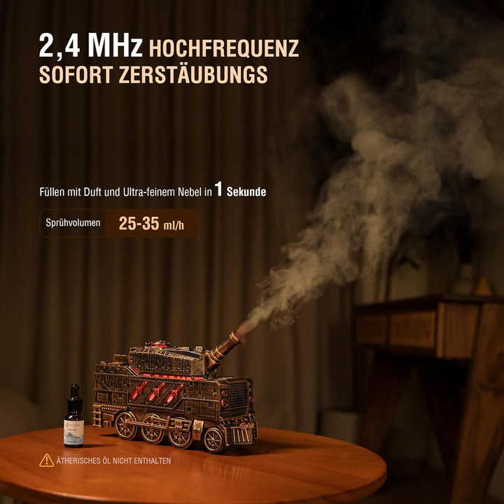Aroma Diffusor für Ätherische Öle - Tank Diffuser mit Kanonen Styling, Farbigen LED Flammeneffekt, F