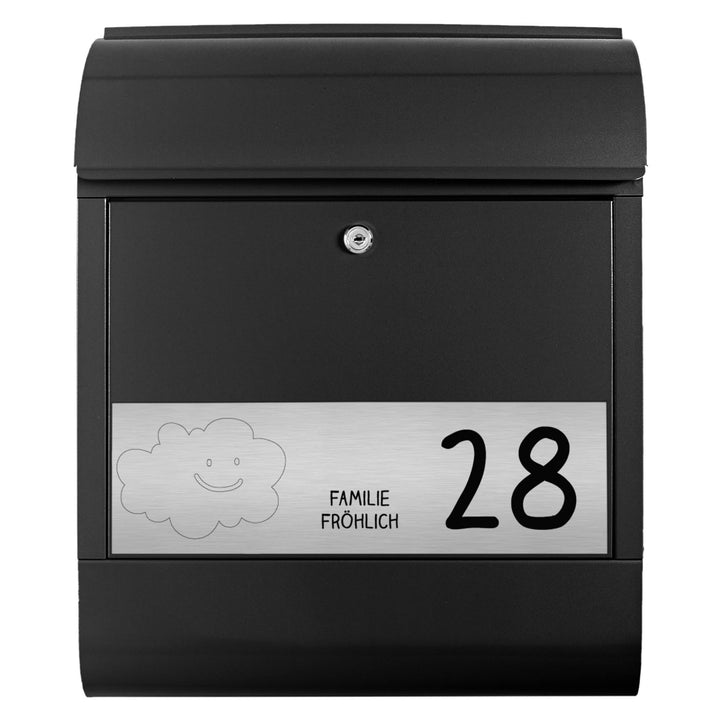 banjado® Briefkasten personalisiert mit graviertem Namensschild in Silber/Briefkasten schwarz 39x47x