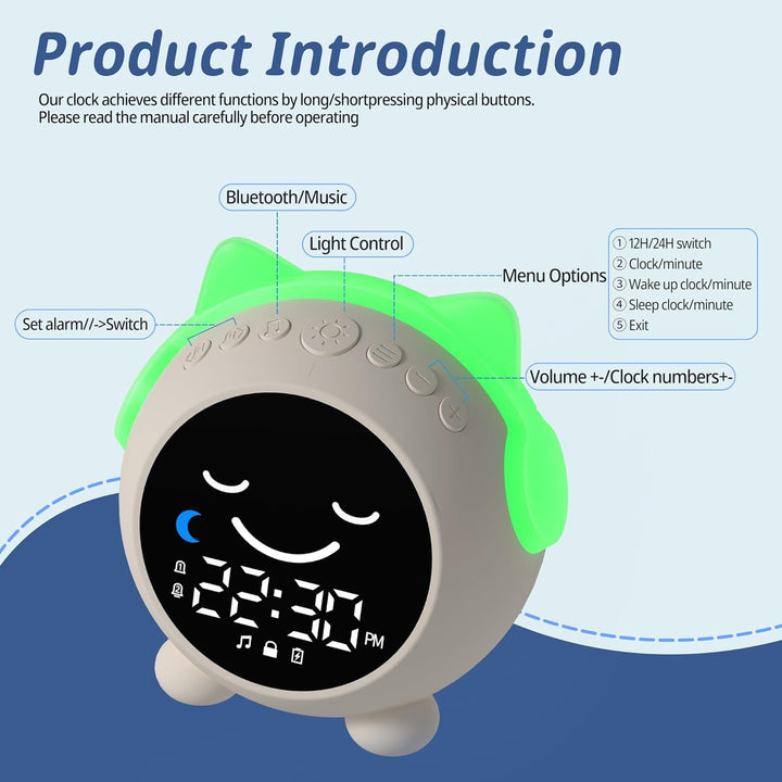 Kleinkinder-Schlaf-Trainings-Uhr, Wecker für Kinder, Bluetooth-Musik-Player & Digitaluhr, Schlaf-Sou