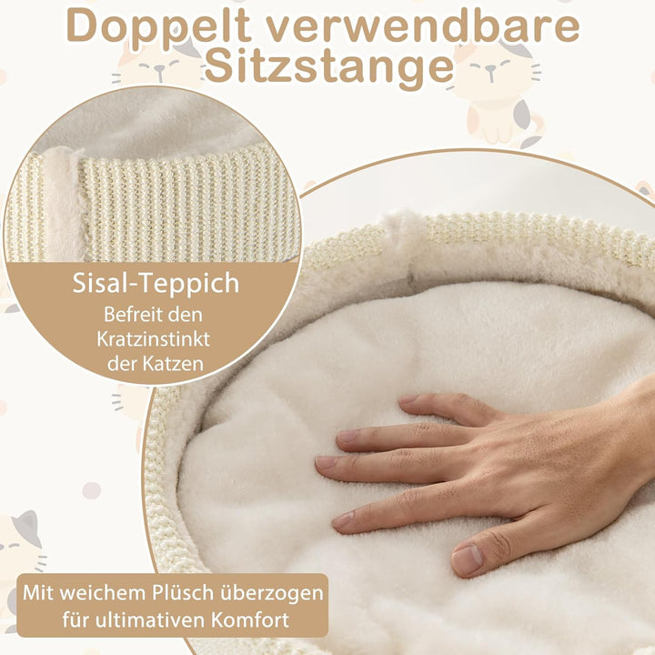 COSTWAY 120cm Kratzbaum Holz, Katzenbaum mit Hängematte, 14,5 cm dickem Stamm, 3 Plattformen, Sisal-