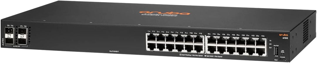 Aruba 6100 24G 4SFP+ Géré L3 Gigabit Ethernet (10/100/1000) 1U Noir