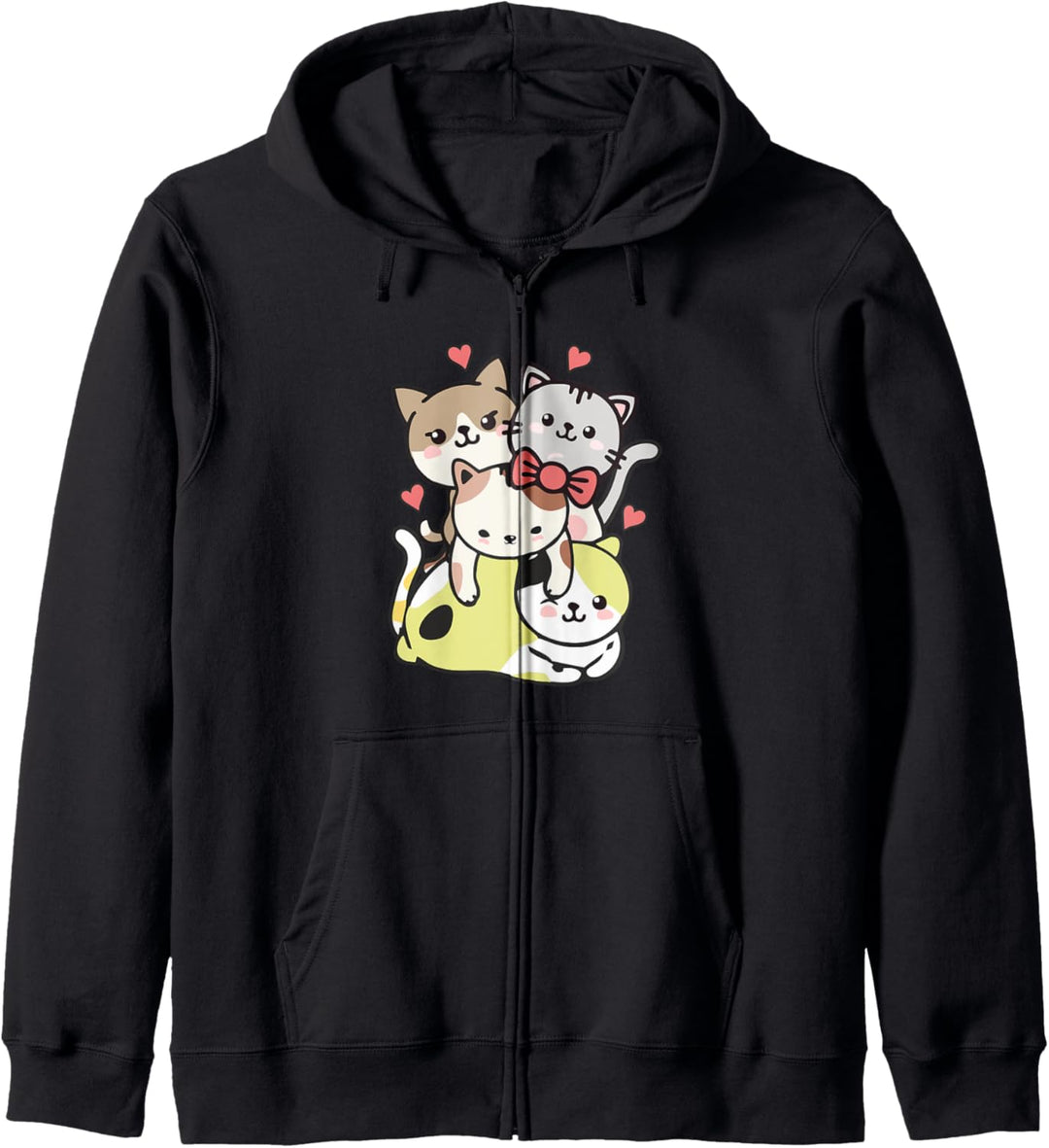 Cats Cute Cat Mountain Kitten Pile With Ribbon Anime Kawaii Kapuzenjacke