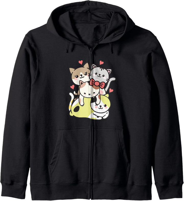 Cats Cute Cat Mountain Kitten Pile With Ribbon Anime Kawaii Kapuzenjacke