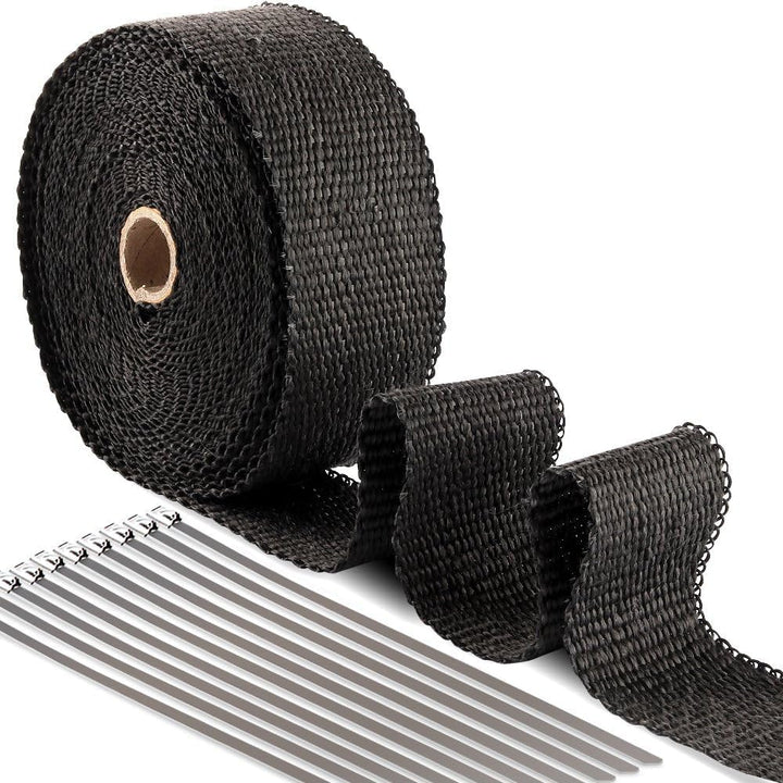 ilauke Hitze-Isolierband, 10m x 50mm Hitzeschutzband Auspuff + 7 Rohrschellen aus Edelstahl (500 °C)