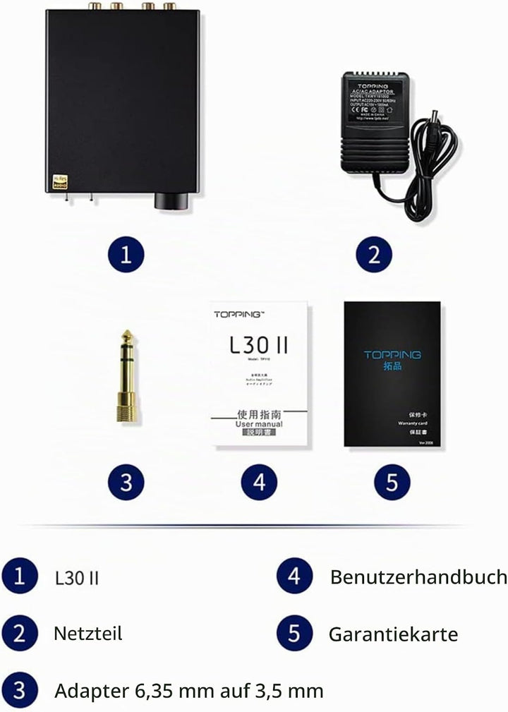 Topping L30 II NFCA Kopfhörerverstärker 3500mW×3500mW 6,35mm RCA Eingang PRE/RCA/HPA Ausgang Home Au