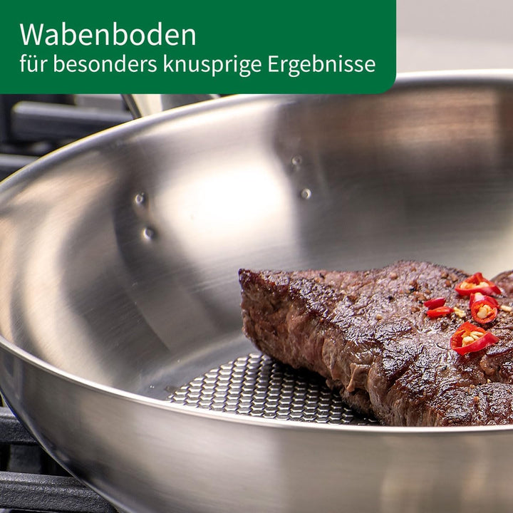 FACKELMANN Chefkoch Bratpfannen 2er-Set München aus Edelstahl Ø 28 & 24cm, Induktionsgeeignet & Spül