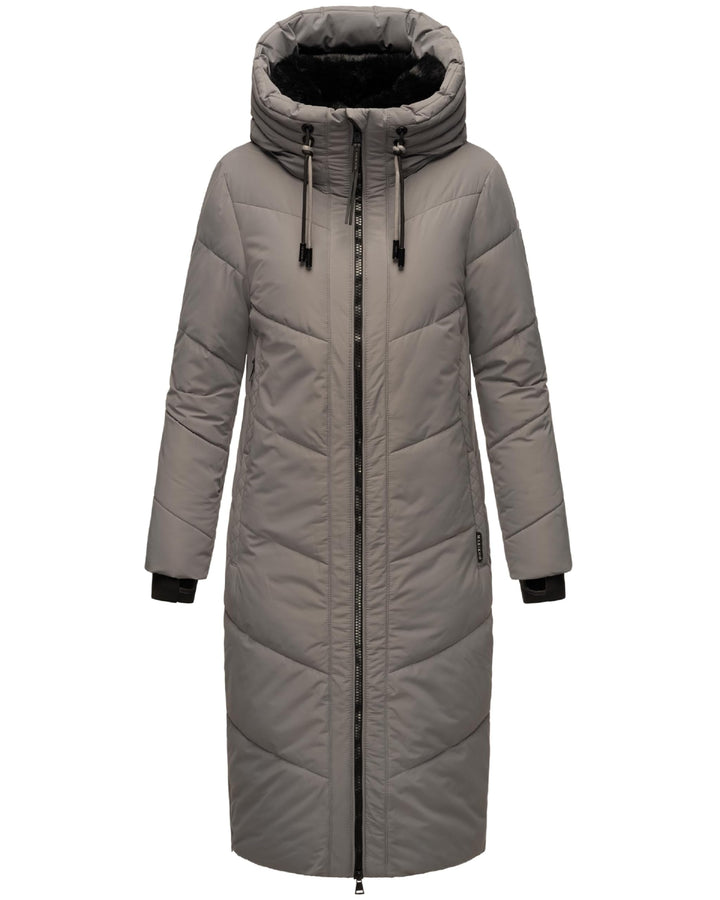 MARIKOO Damen Wintermantel Warmer Steppmantel lang mit Verstellbarer Kapuze und hohem Kragen Nadaree