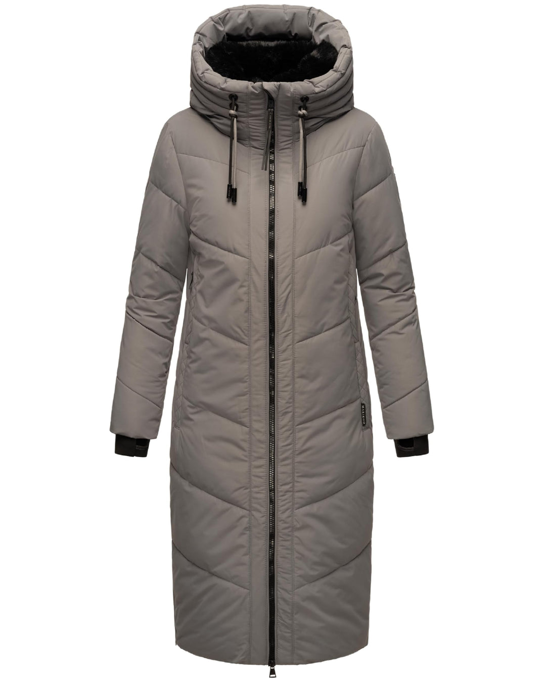 MARIKOO Damen Wintermantel warmer Steppmantel lang mit Kapuze und abnehmbarem Kunstfellkragen Nadare