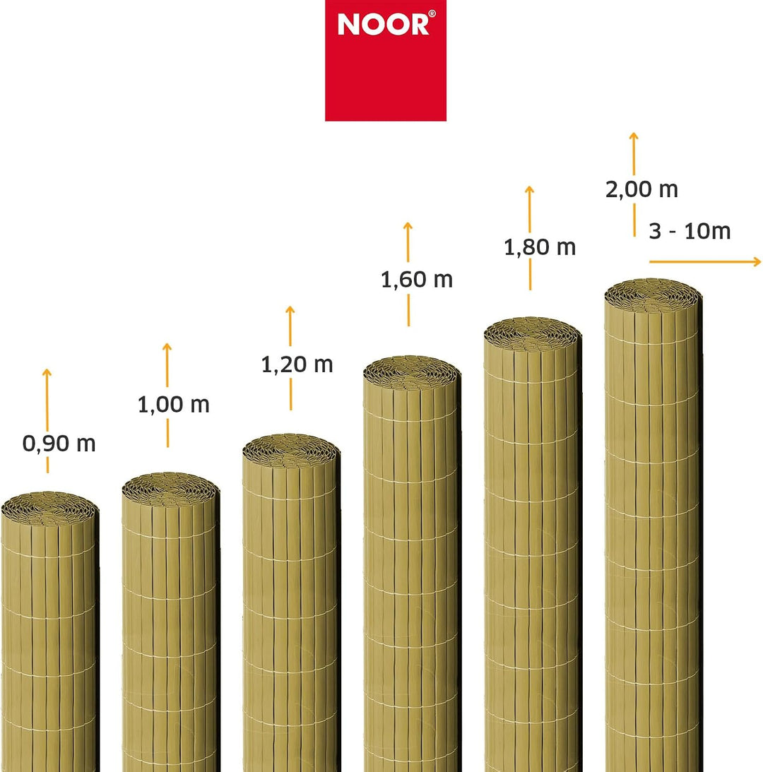 NOOR Sichtschutzmatte PVC 1 x 10m Bambus I Wasserdichter Sichtschutz aus Kunststoff für Gärten I UV-