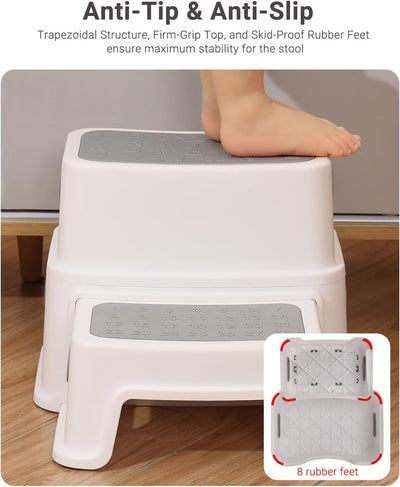 Tritthocker Kinder 2 Stufen, Robuster Hocker Zweistufiger Tritthocker für Badezimmer, Waschbecken un