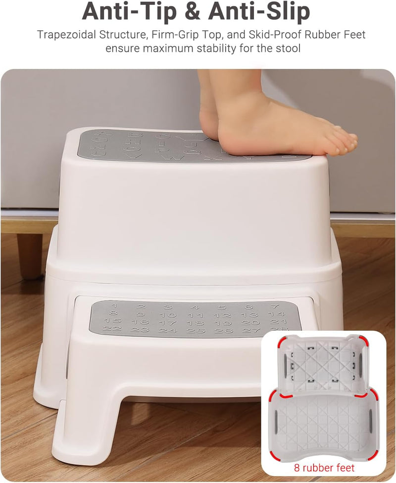 Tritthocker Kinder 2 Stufen, Robuster Hocker Zweistufiger Tritthocker für Badezimmer, Waschbecken un