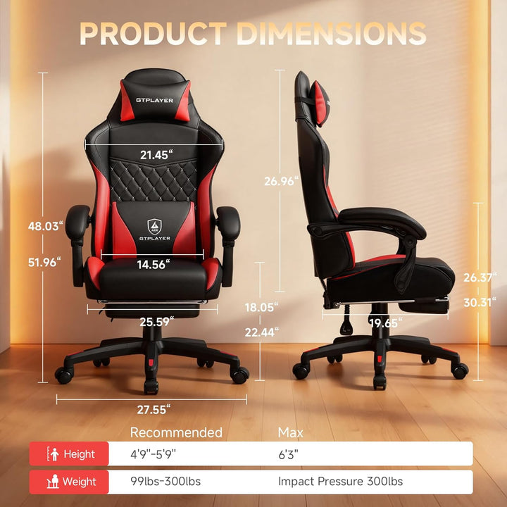 GTPLAYER Gaming Stuhl, Gaming Chair, Ergonomischer Höhenverstellbarer Bürostuhl, Zweckmässig für Win