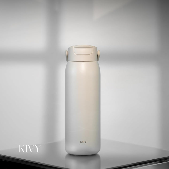 KIVY Edelstahl Trinkflasche mit Strohhalm 1l - 24h Kalt | 12h Heiss - Ausflaufsicher &amp; Spülmaschinen