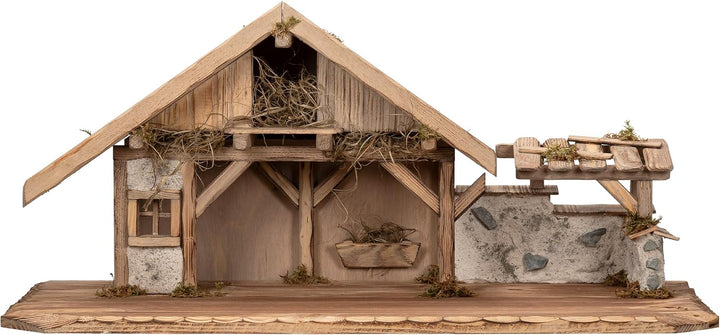 Bonetti Grosse Weihnachtskrippe | aus Holz und Gips gefertigt | mit Moos, Steinen und Stroh geschmüc