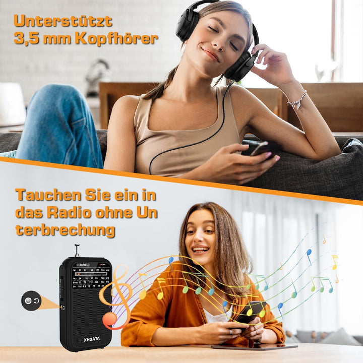 XHDATA D220 Radio Klein, FM AM UKW Radio, BatteriebetriebenesRadio, WeltempfängerRadio, Taschenradio