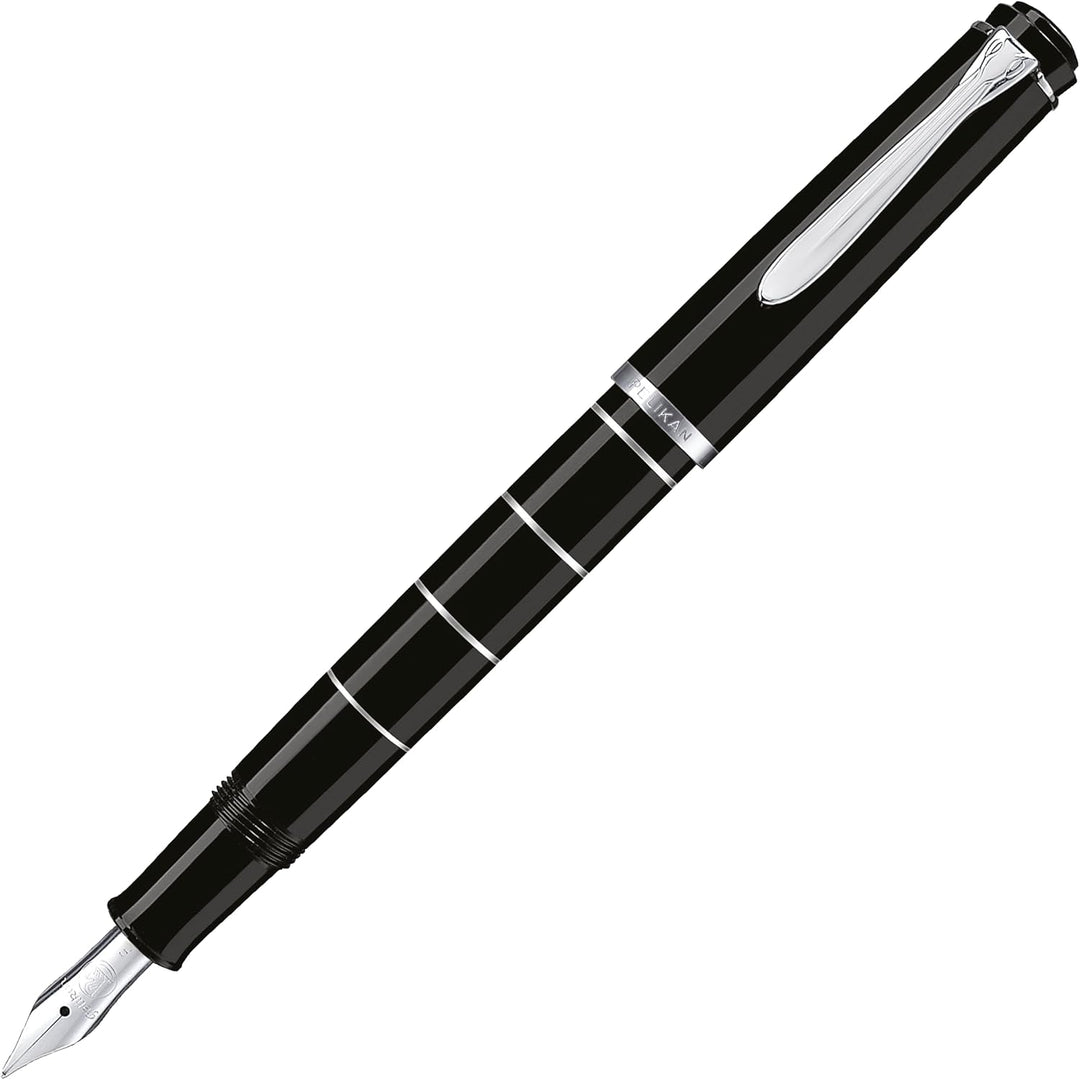 Pelikan Füllhalter Classic 215, Schwarz-Ringe, Feder M (mittel), hochwertiger Kolbenfüller im Gesche