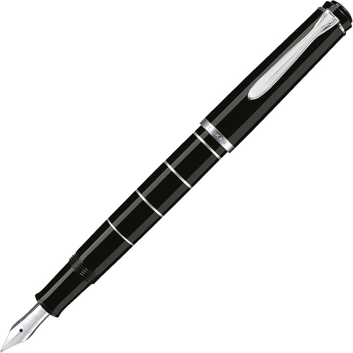 Pelikan Füllhalter Classic 215, Schwarz-Ringe, Feder M (mittel), hochwertiger Kolbenfüller im Gesche
